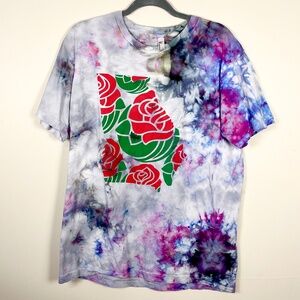 Ice dyed tie dyed upcycled Georgia state with rose flowers T Shirt